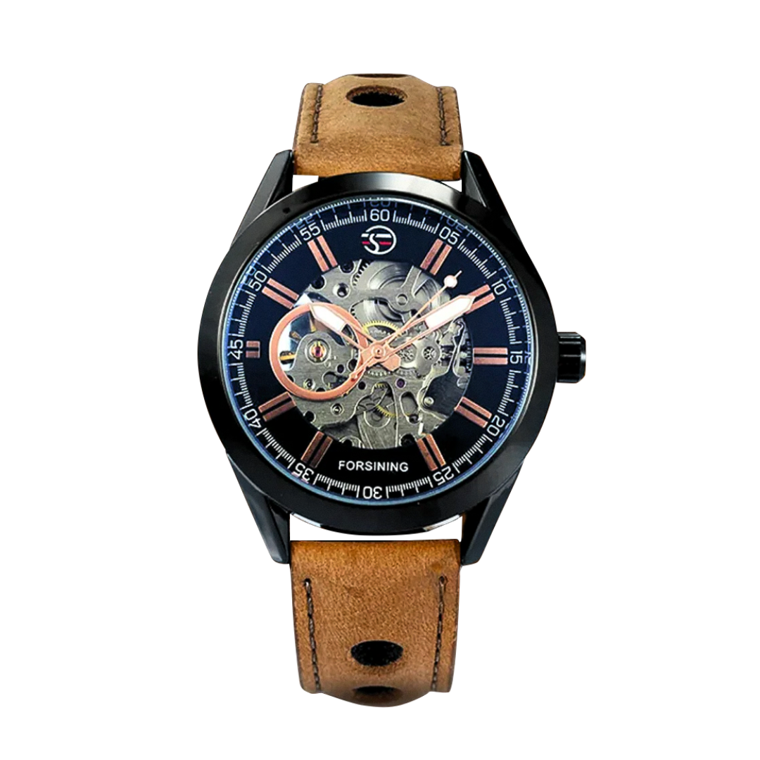 Felipe™ | Bold Men’s Skeleton Leather Watch