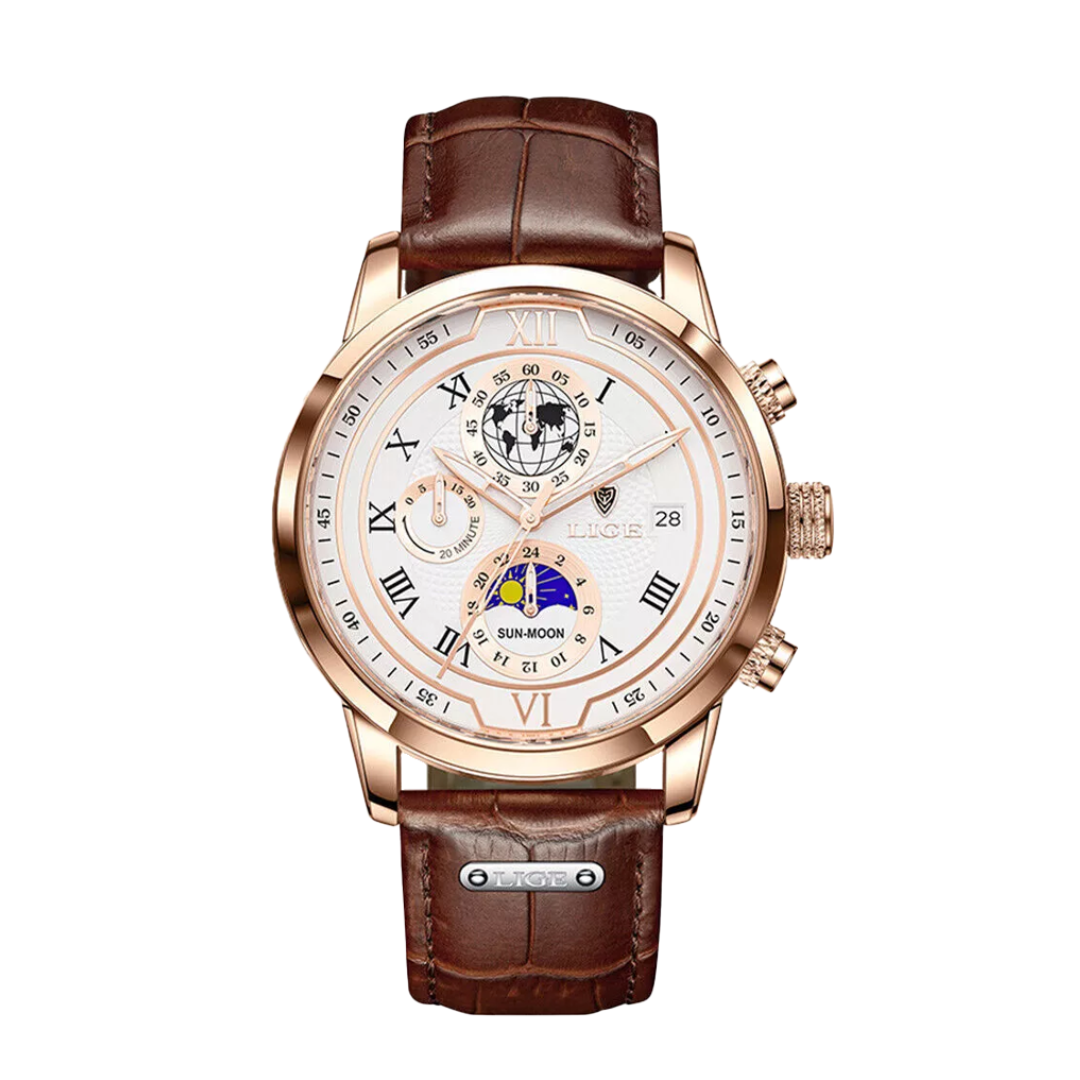 Liam™ | Celestial World-Time Leather Watch