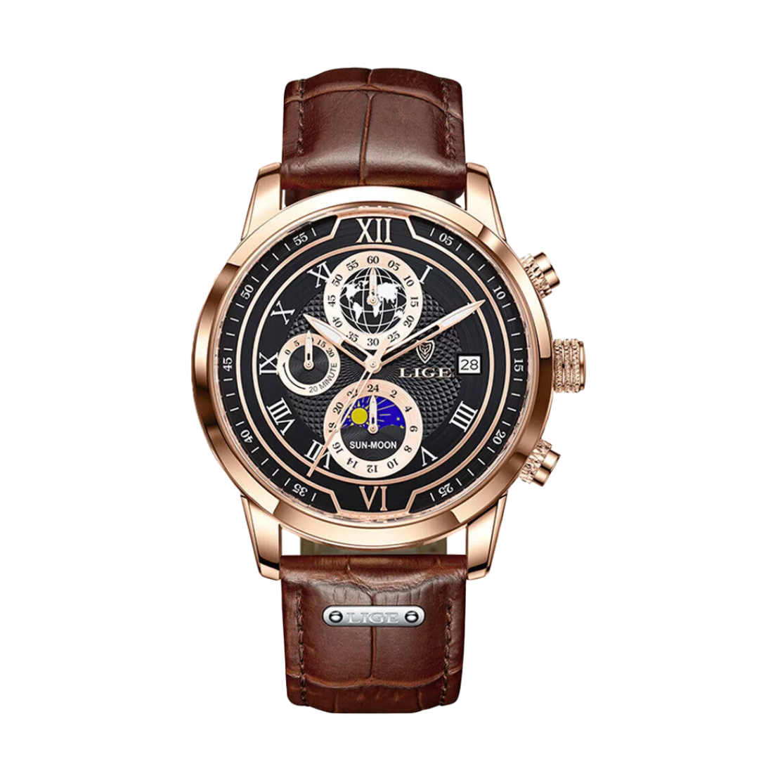Liam™ | Celestial World-Time Leather Watch
