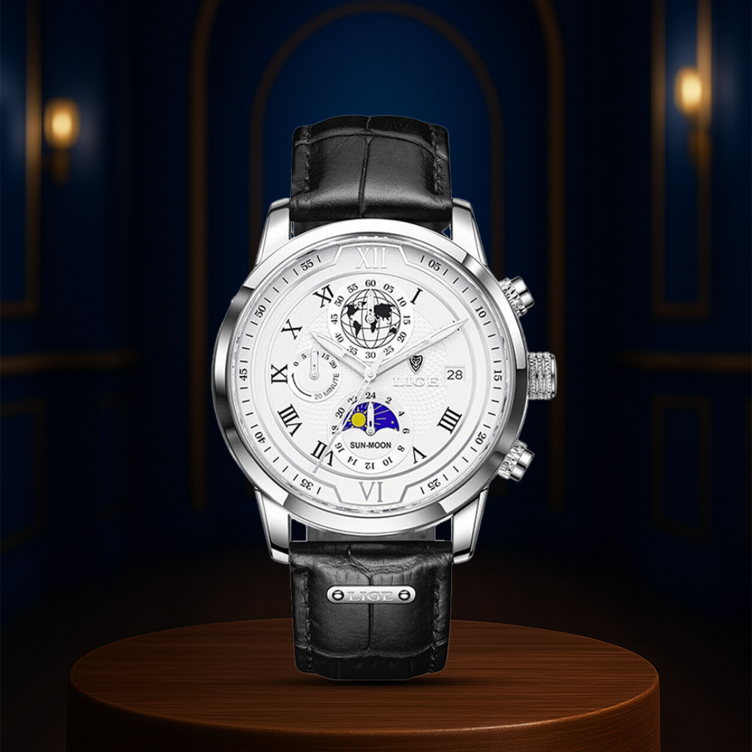 Liam™ | Celestial World-Time Leather Watch